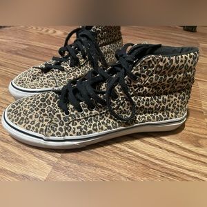 Vans cheetah print hightop sneakers with black laces